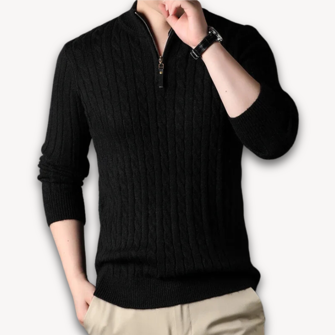 Loravelle | Men's Ribbed Knit Half-Zip Sweater - Soft Cotton Blend, Warm Cable Design