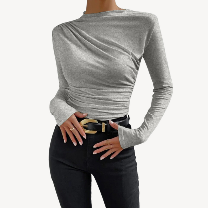 Women’s Asymmetric Ruched Long Sleeve Top | Loravelle