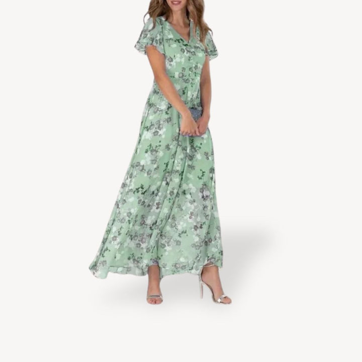 V-Neck Floral Maxi Dress Polyester Women | Loravelle