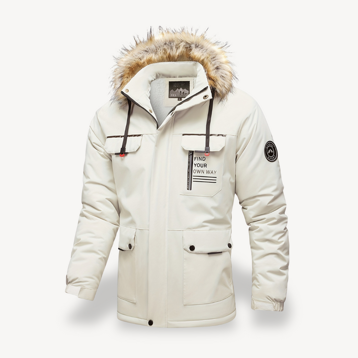 Men's Insulated Puffer Jacket with Detachable Faux Fur Hood | Loravelle