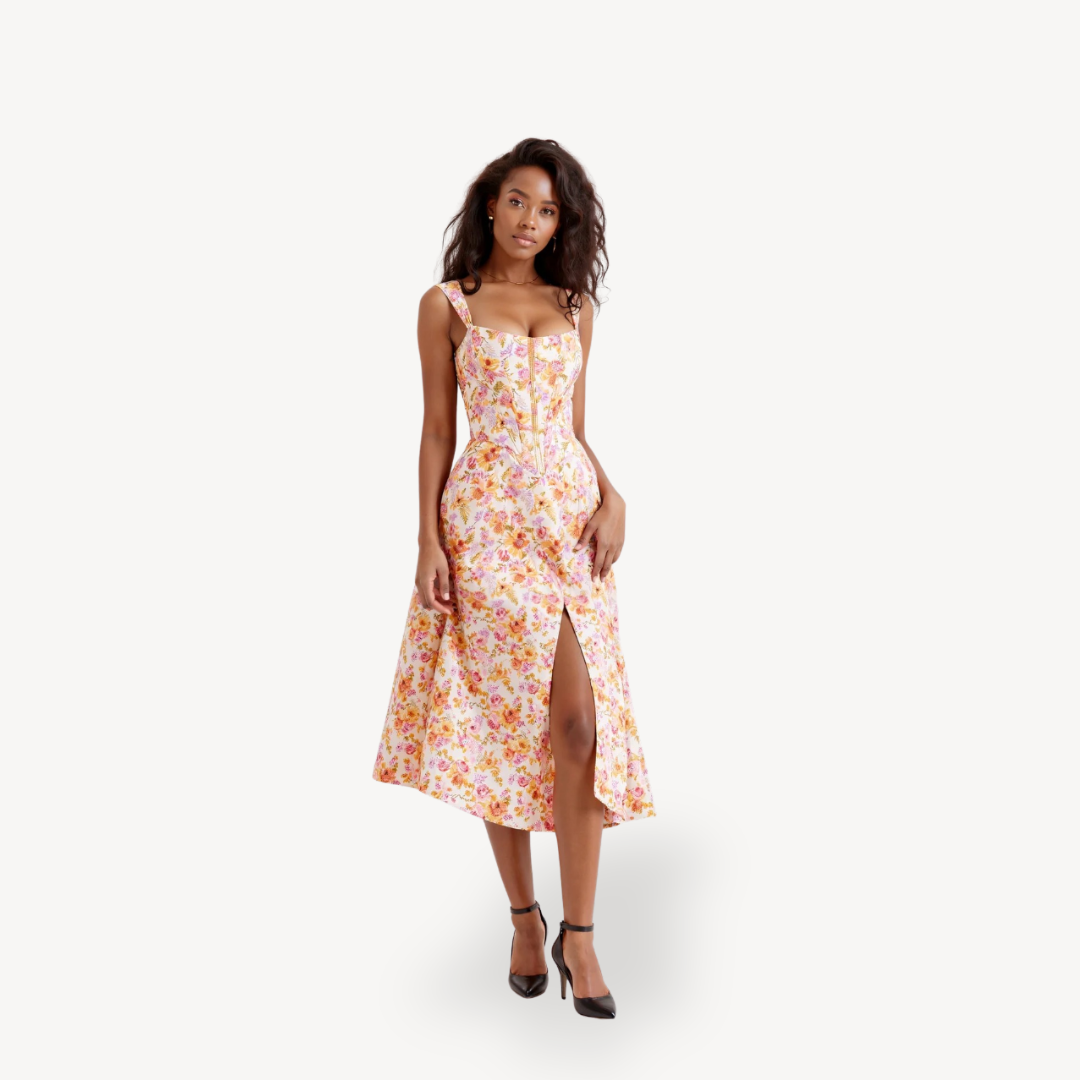 Women's Floral Print Midi Dress Cotton | Loravelle