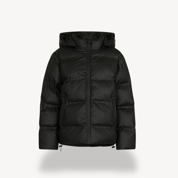Women’s Black Hooded Puffer Jacket Winter Polyester Coat | Loravelle