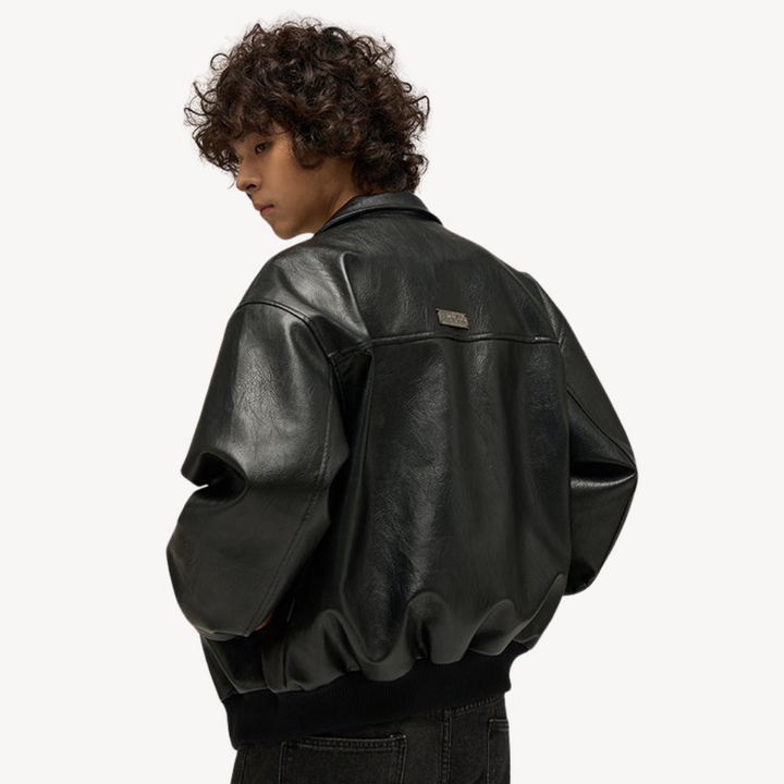 Men's Faux Leather Bomber Jacket | Loravelle