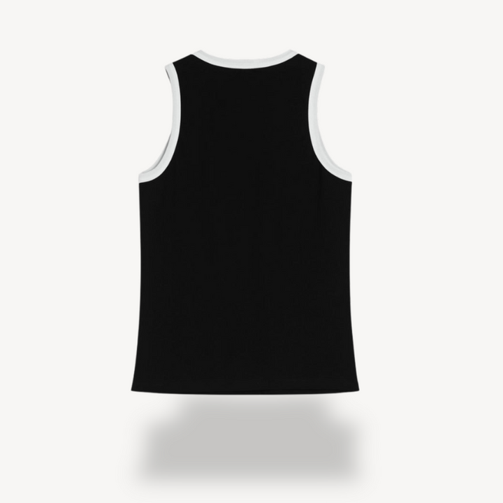 Black Sleeveless Tank Top with White Trim for Women | Loravelle