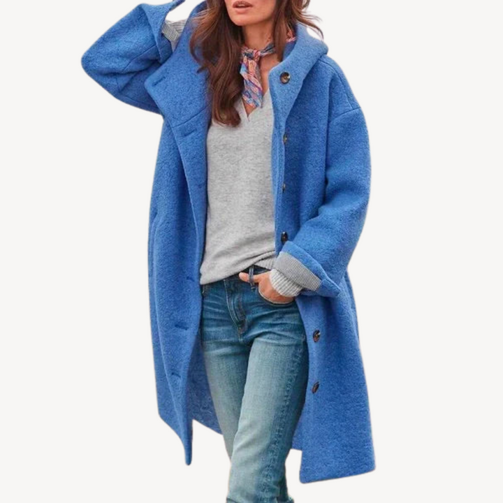 Women's Hooded Wool Blend Button Coat | Loravelle