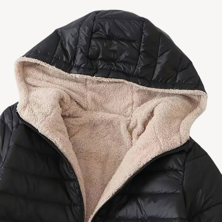 Women's Hooded Puffer Jacket with Sherpa Lining | Loravelle