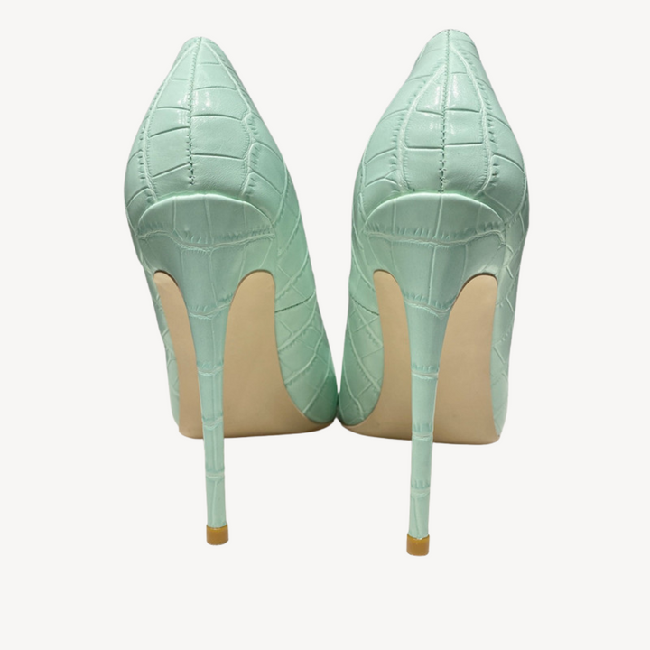 Women’s Mint Green Croc-Embossed Leather Orthopedic Heels | Loravelle