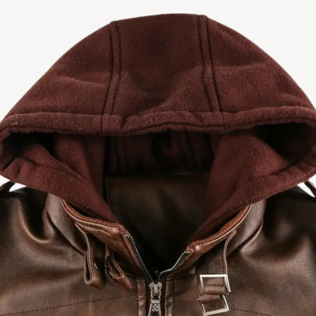 Leather Jacket with Hood for Men | Loravelle