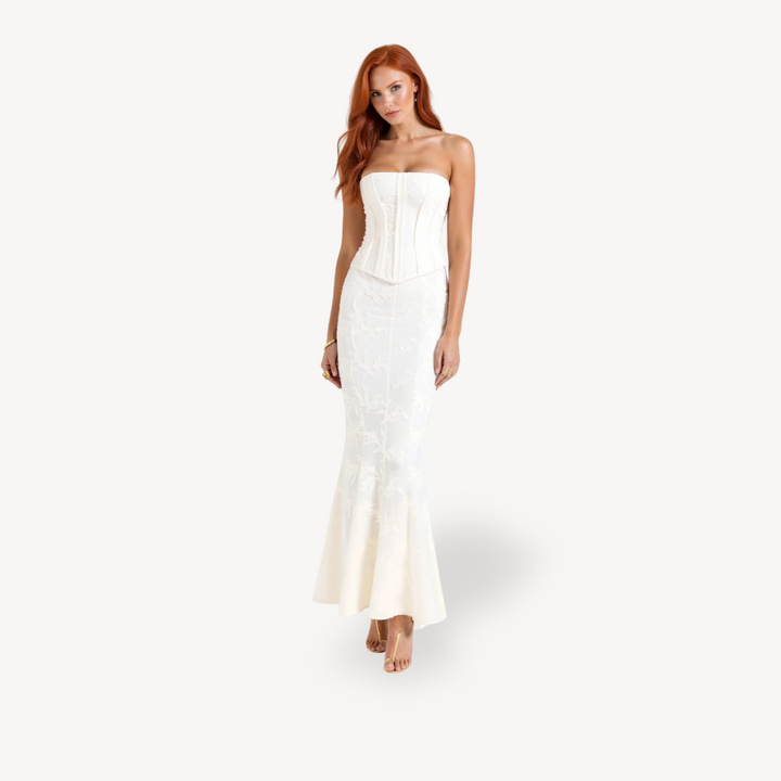 Women's Strapless Corset Maxi Dress Lace | Loravelle
