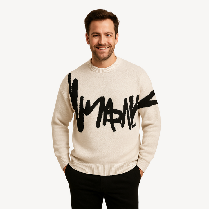 Men's Graffiti Print Knit Sweater | Loravelle