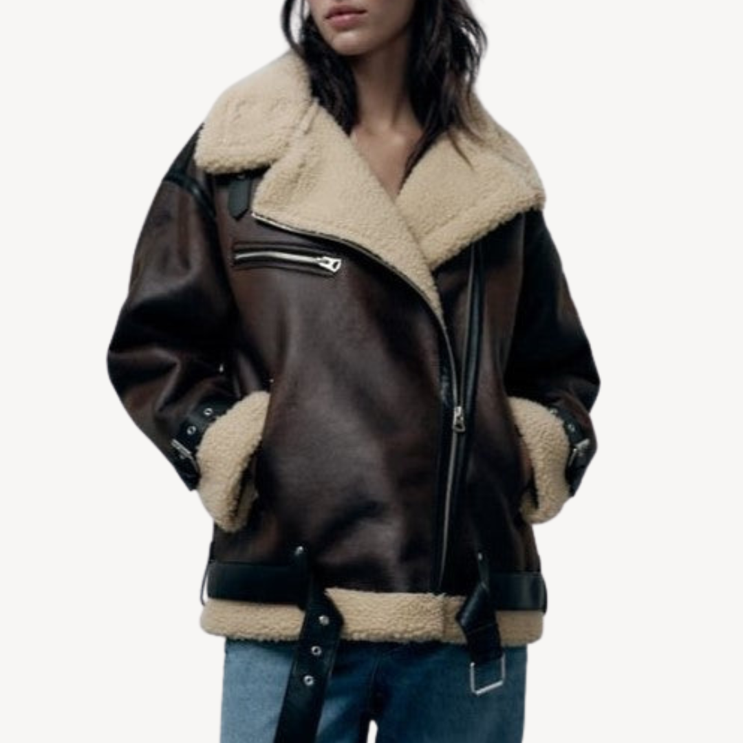 Women’s Faux Shearling Aviator Jacket Brown | Loravelle