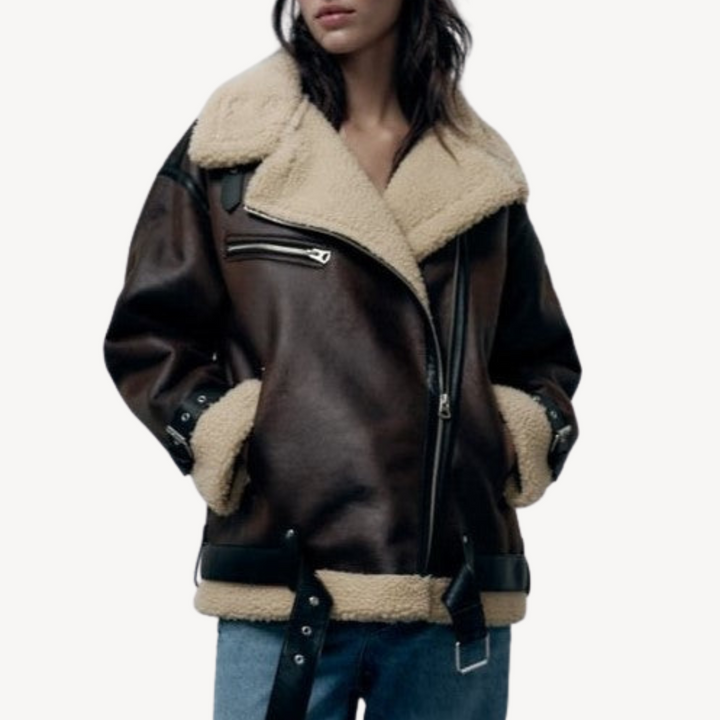 Women’s Faux Shearling Aviator Jacket Brown | Loravelle