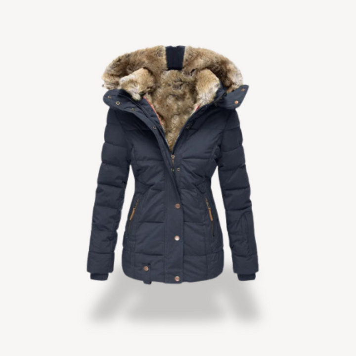 Women's Puffer Jacket with Faux Fur Hood | Loravelle