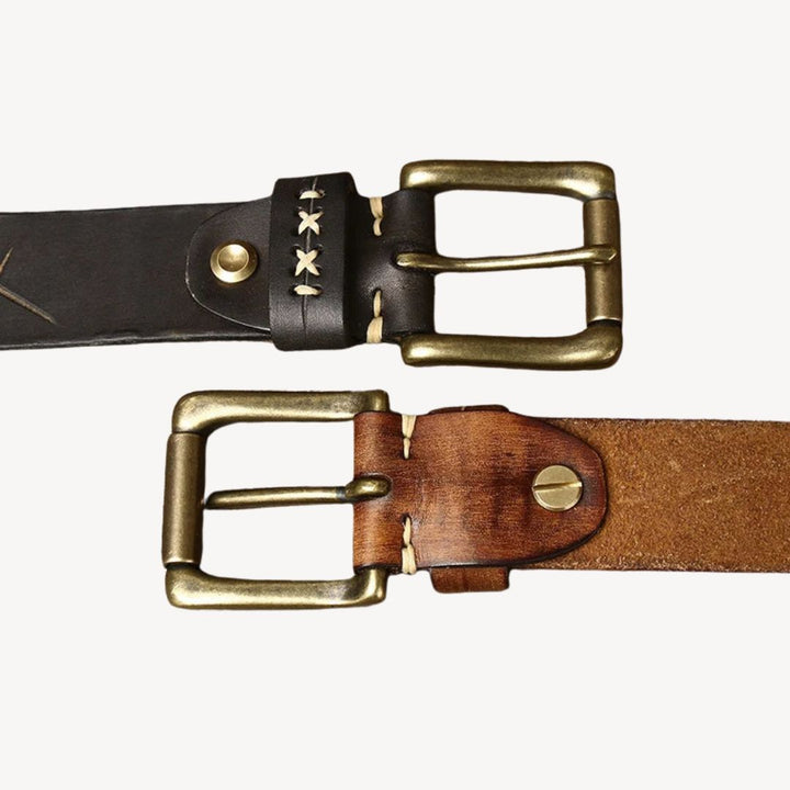 Leather Belt Men Brass Buckle | Loravelle