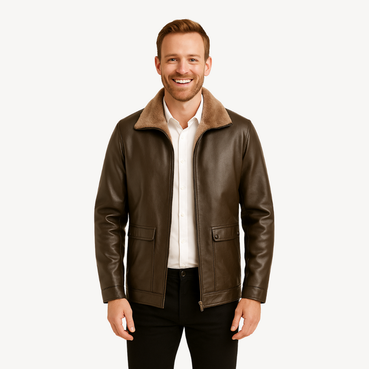 Faux Leather Jacket with Fleece Lining for Men | Loravelle