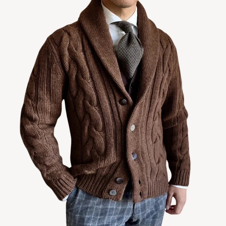 Men's Cable Knit Shawl Cardigan Sweater | Loravelle