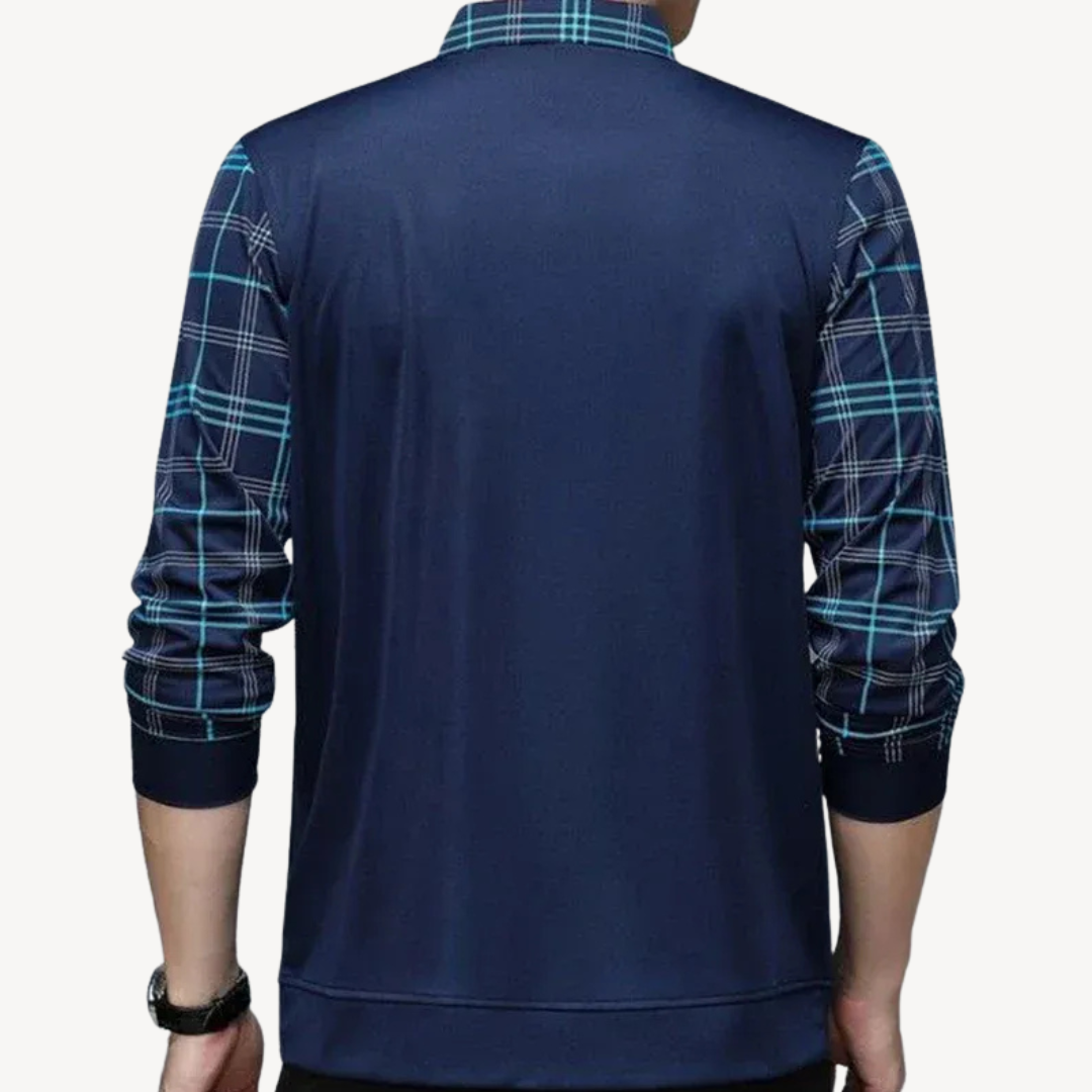 Men's Knit Plaid Long-Sleeve Polo | Loravelle