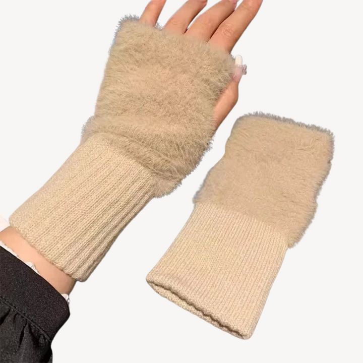 Women's Fuzzy Fingerless Gloves | Loravelle