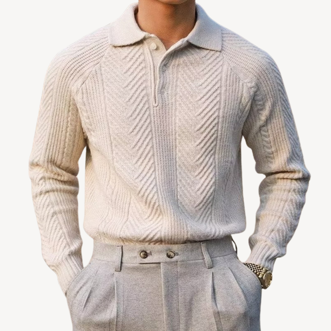 Cable Knit Polo Sweater for Men | Loravelle