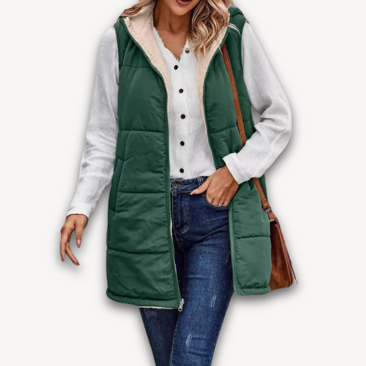 Loravelle | Women's Puffer Vest with Hood - Warm Sleeveless Jacket, Fleece Lined for Winter, Adult Casual Wear