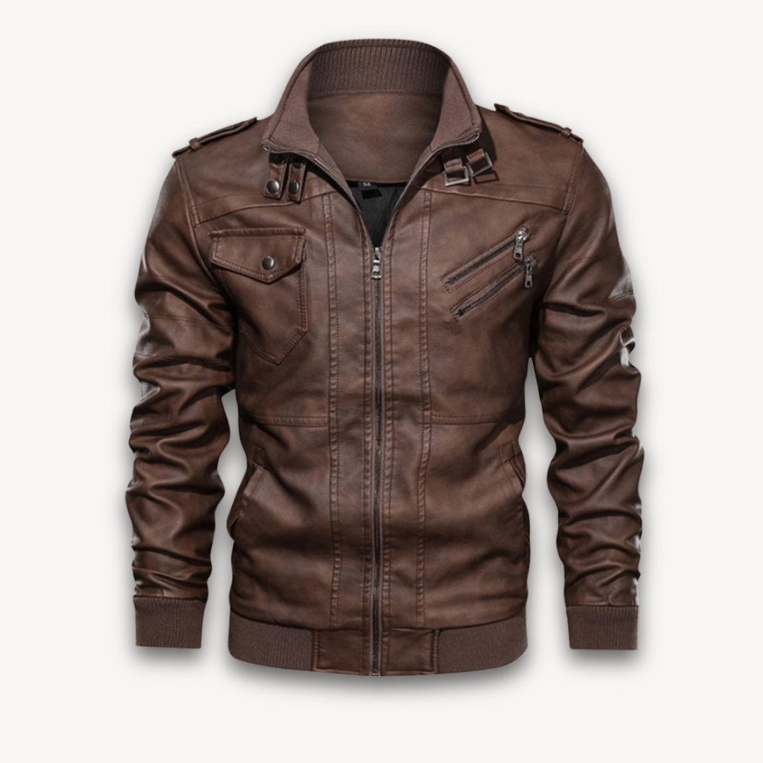 Loravelle | Men's Faux Leather Hooded Jacket - Casual Winter Coat with Removable Hood