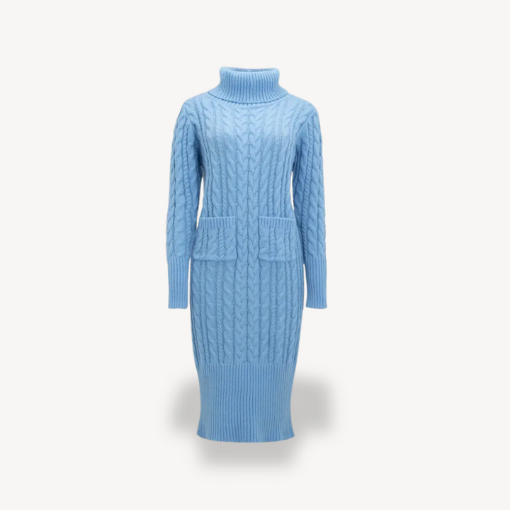Knit Cable Turtleneck Sweater Dress | Loravelle