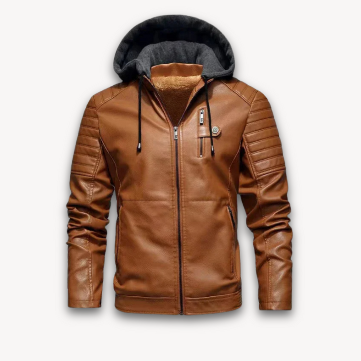 Loravelle |  Men's Faux Leather Jacket with Hood - Winter Warmth, Stylish Comfort