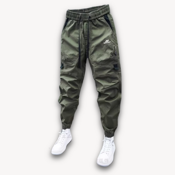 Loravelle | Men's Multi-Pocket Cargo Pants Solid Color Casual Harem Joggers, Cotton Sweatpants