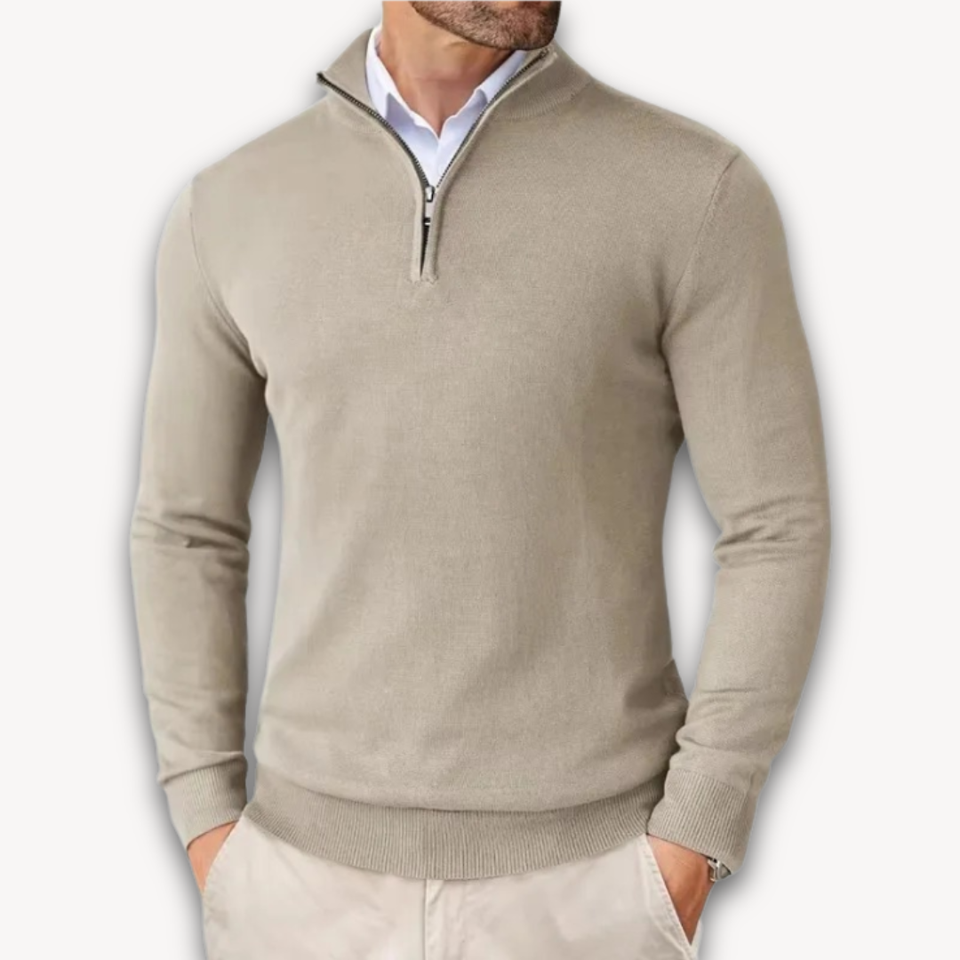 Loravelle | Men's Cotton Quarter-Zip Sweater - Lightweight Knit, Slim Fit - Casual Wear