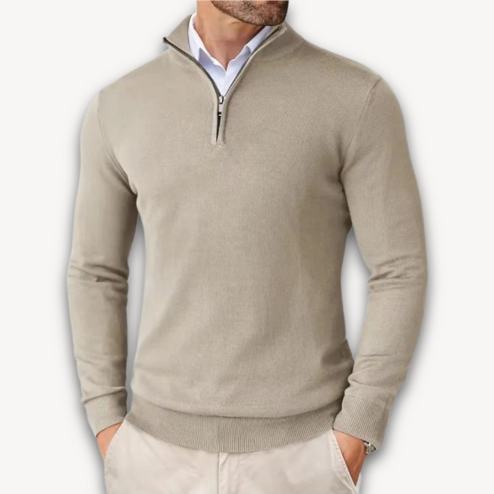 Loravelle | Men's Cotton Quarter-Zip Sweater - Lightweight Knit, Slim Fit - Casual Wear