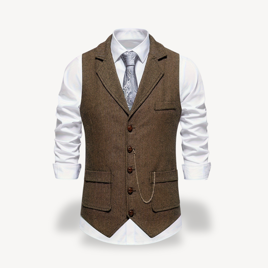 Loravelle Men’s Herringbone Vest with Chain | Loravelle