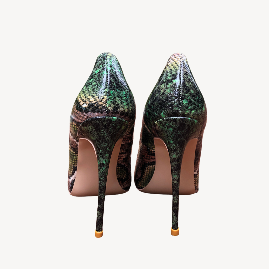 Green Snakeskin Orthopedic Heels for Women | Loravelle