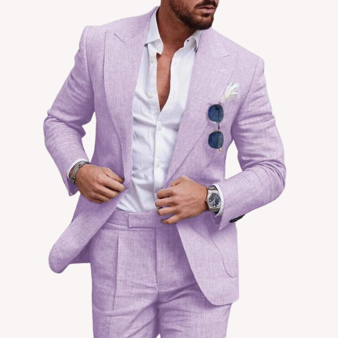 Men's Linen Slim Fit Suit 2 Piece Formal Blazer Set | Loravelle