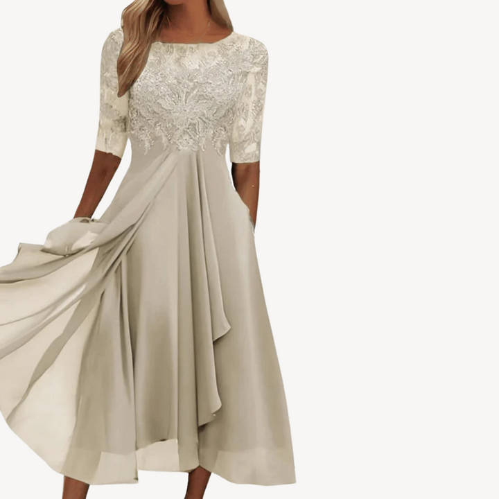 Women's Lace Chiffon Midi Dress | Loravelle
