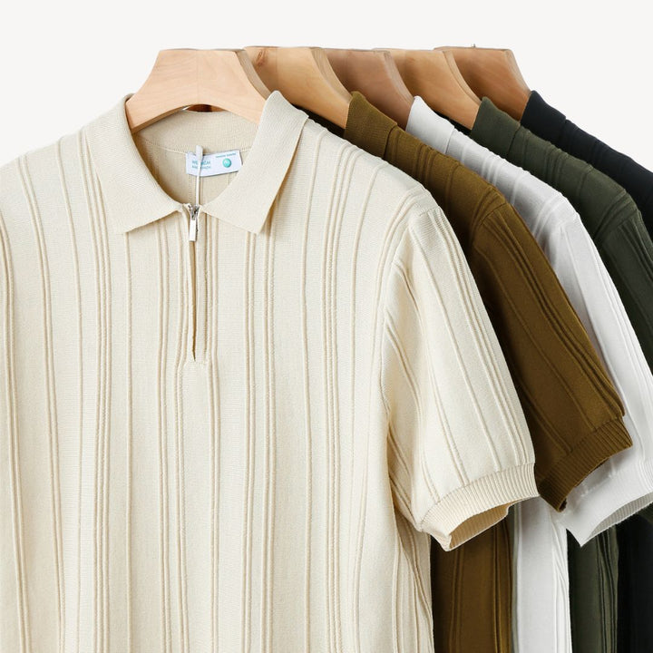 Men's Ribbed Knit Half-Zip Polo Shirt | Loravelle