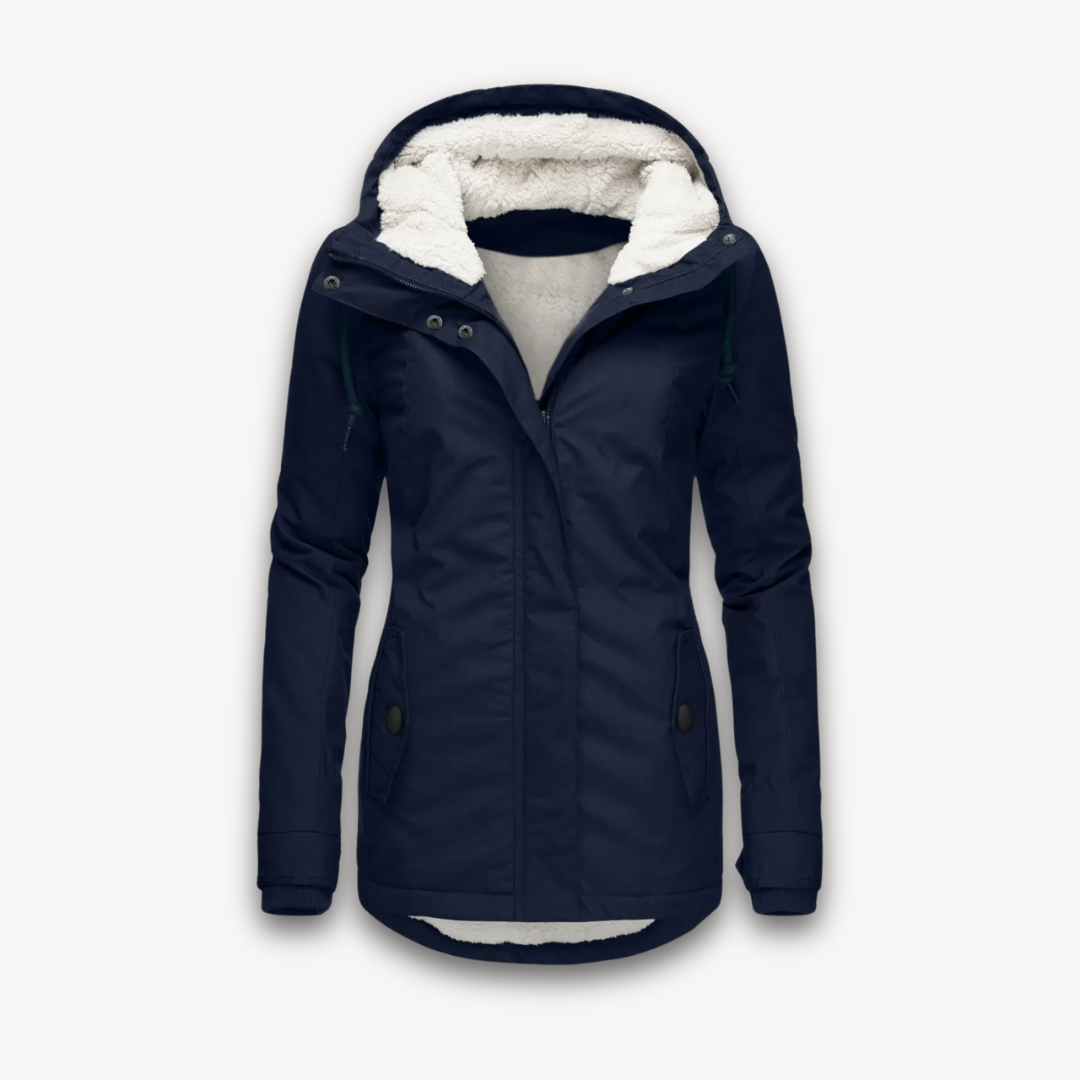 Loravelle | Women's Fleece-Lined Parka Coat - Long Sleeve, Solid Color, Zip-Up with Pockets - Fall/Winter Jacket