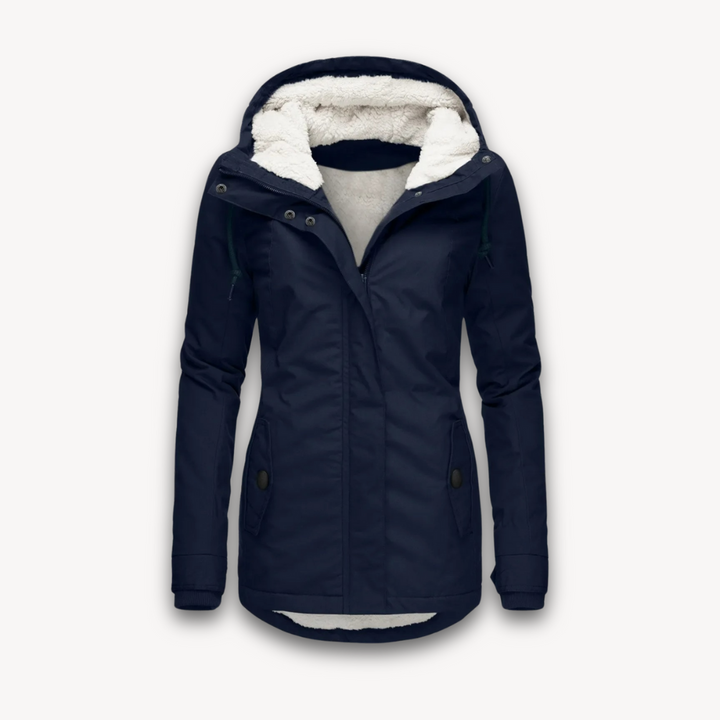 Loravelle | Women's Fleece-Lined Parka Coat - Long Sleeve, Solid Color, Zip-Up with Pockets - Fall/Winter Jacket