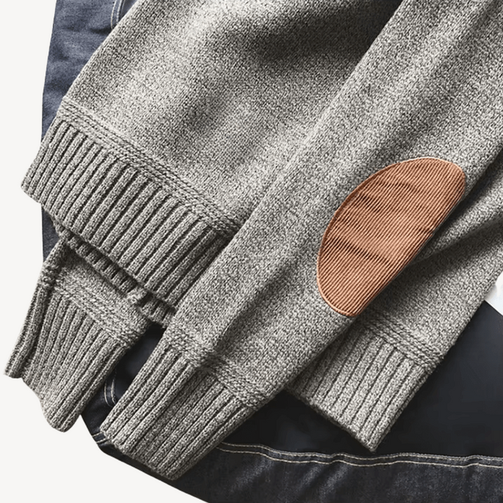 Men's Wool Sweater with Leather Elbow Patches | Loravelle