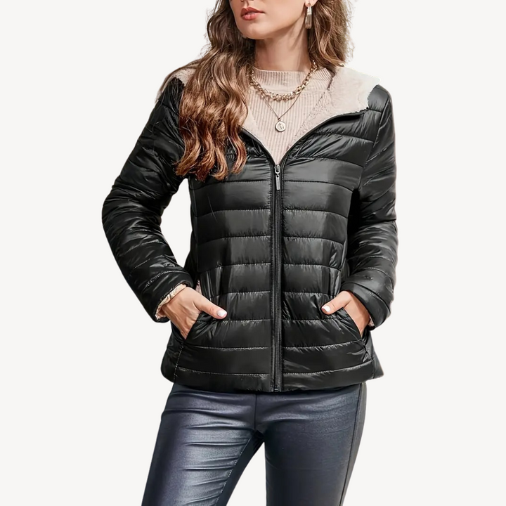 Women's Puffer Jacket with Sherpa Lining & Zipper | Loravelle