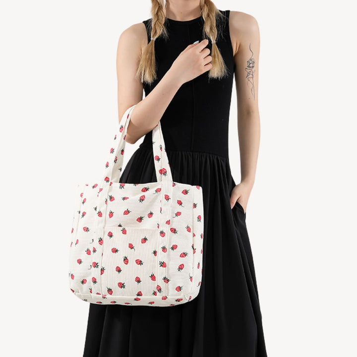 Corduroy Strawberry Tote Bag Women | Loravelle