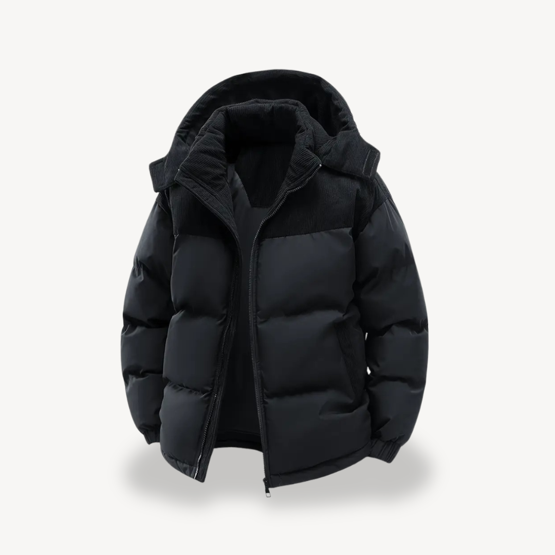 Men's Puffer Jacket with Corduroy Hood | Loravelle