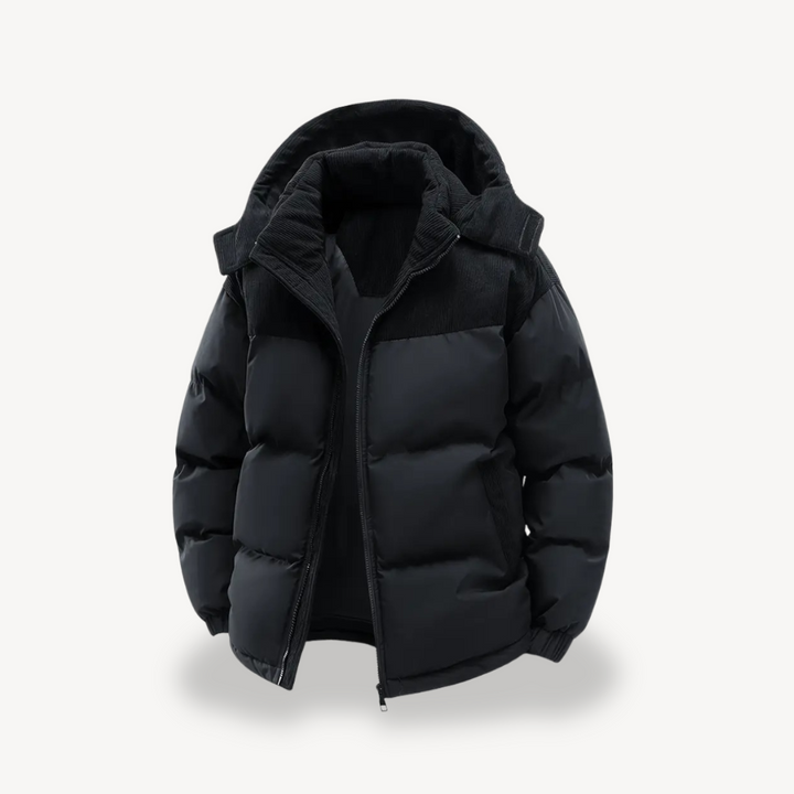 Men's Puffer Jacket with Corduroy Hood | Loravelle