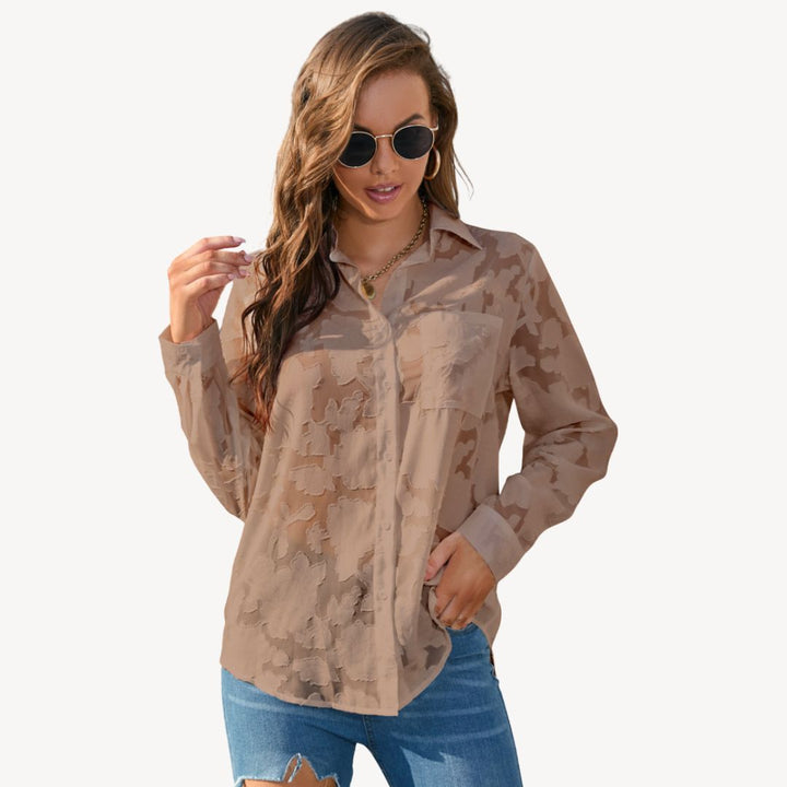 Women's Lace Print Button-Up Shirt | Loravelle