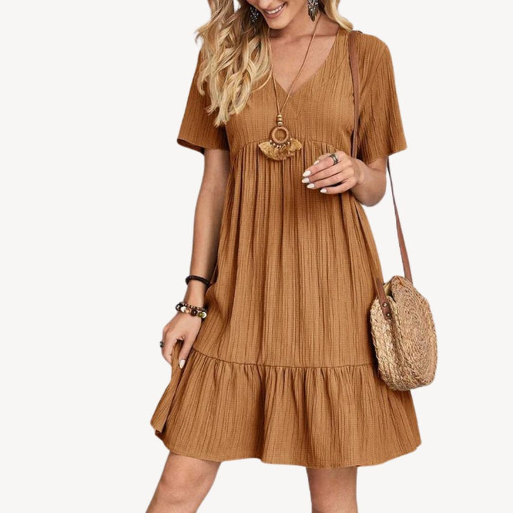 Summer V-Neck Ruffle Dress Cotton Women | Loravelle