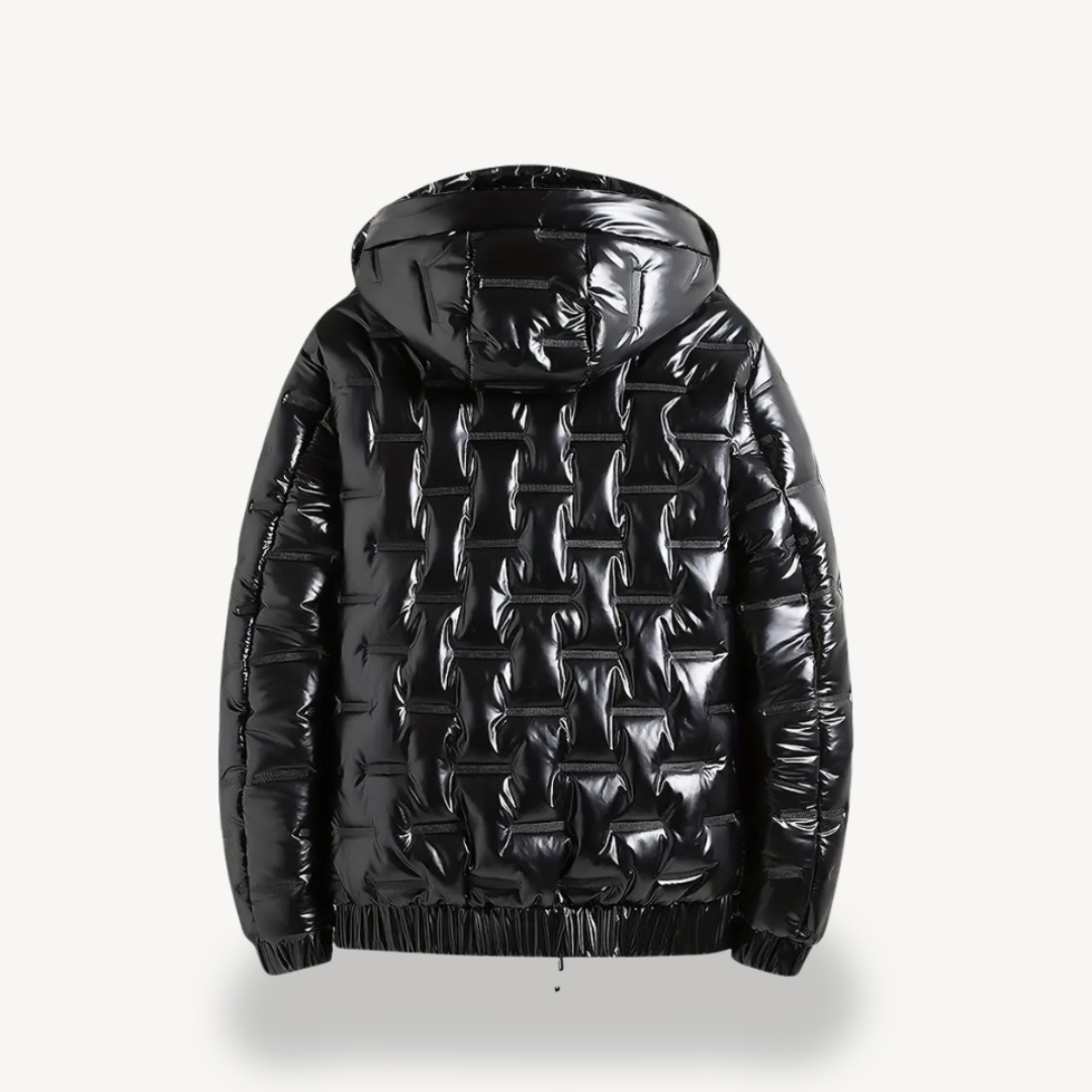Men's Shiny Black Hooded Puffer Jacket | Loravelle