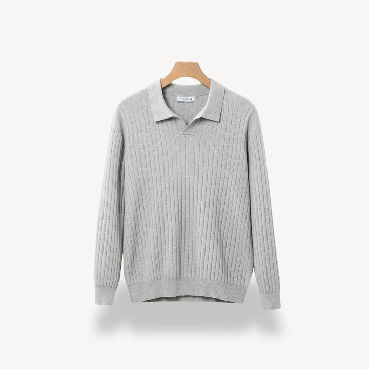 Men's Ribbed Knit Polo Sweater | Loravelle