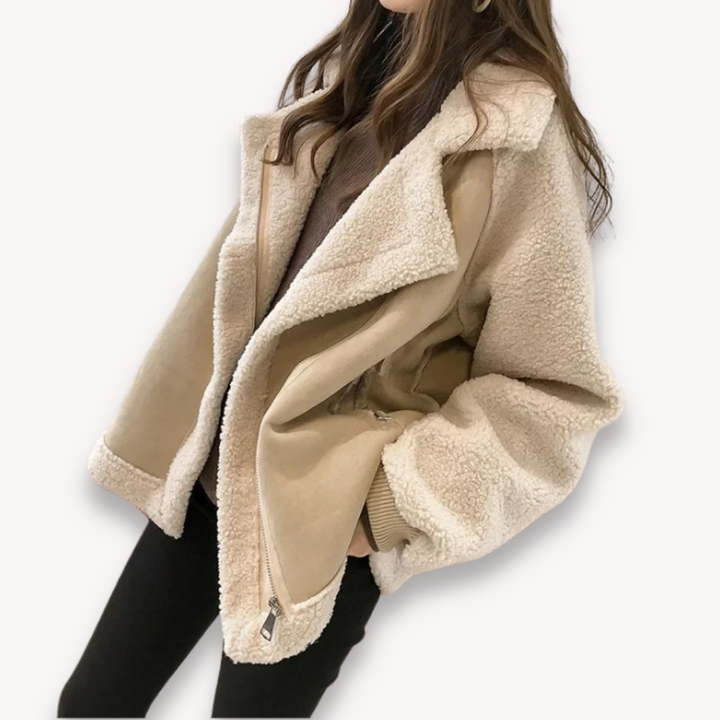 Loravelle | Women's Shearling-Lined Faux Suede Jacket, Warm Winter Coat, Casual Style