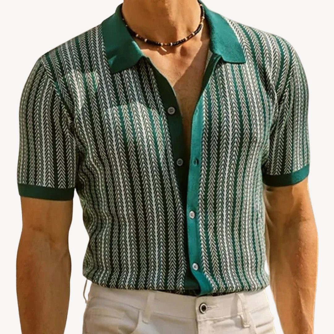 Men's Striped Knit Polo Shirt with Short Sleeve | Loravelle