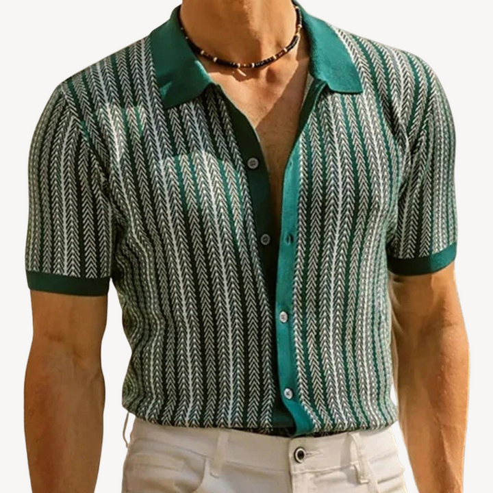Men's Striped Knit Polo Shirt with Short Sleeve | Loravelle