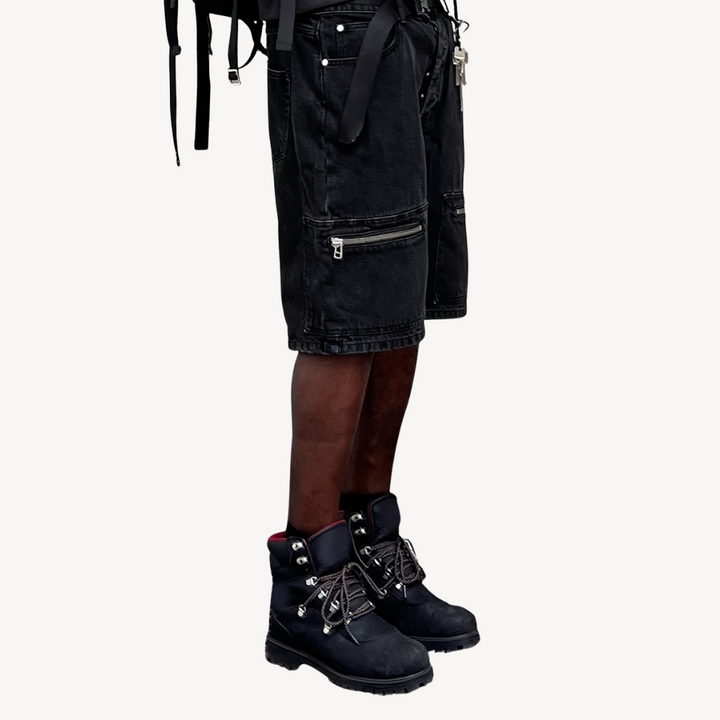 Men's Y2K Black Denim Cargo Shorts | Loravelle